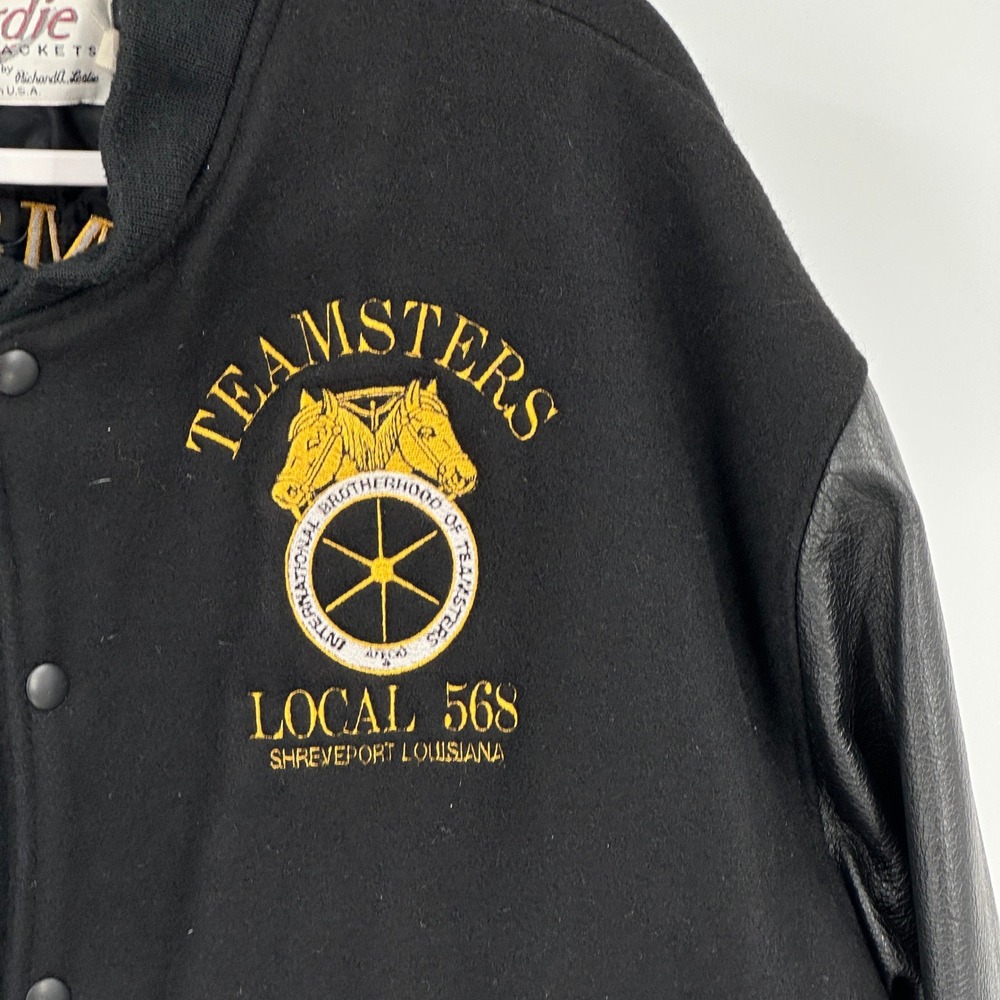 Birdie Mens Jacket Size L Vintage Teamsters Local 568 Wool Leather Varsity Union - Picture 3 of 11